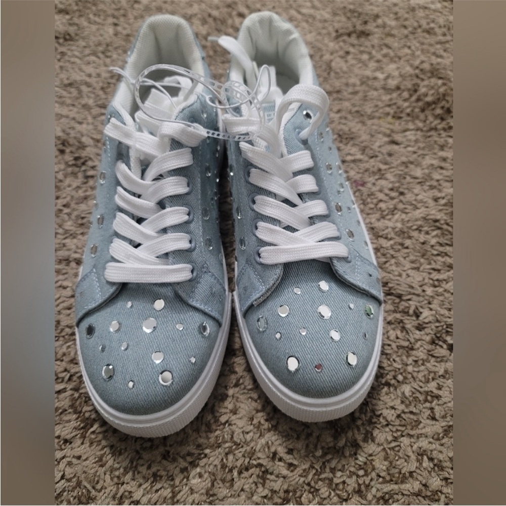 Blue denim Sneakers with Sparkle Accents